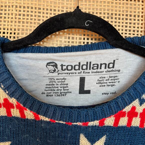 Toddland blue christmas sweater wool Gnome pullover ski kitschy cabin - Picture 4 of 5